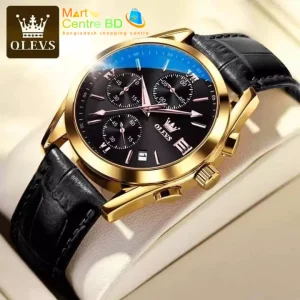 Leather Chronograph Wrist Watch